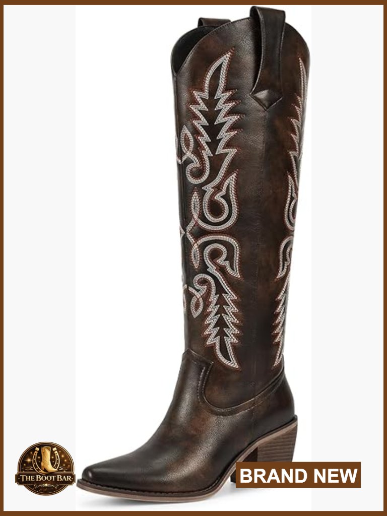 Pointed Toe Cowboy Boots, Knee-High Western Boots, Faux Leather